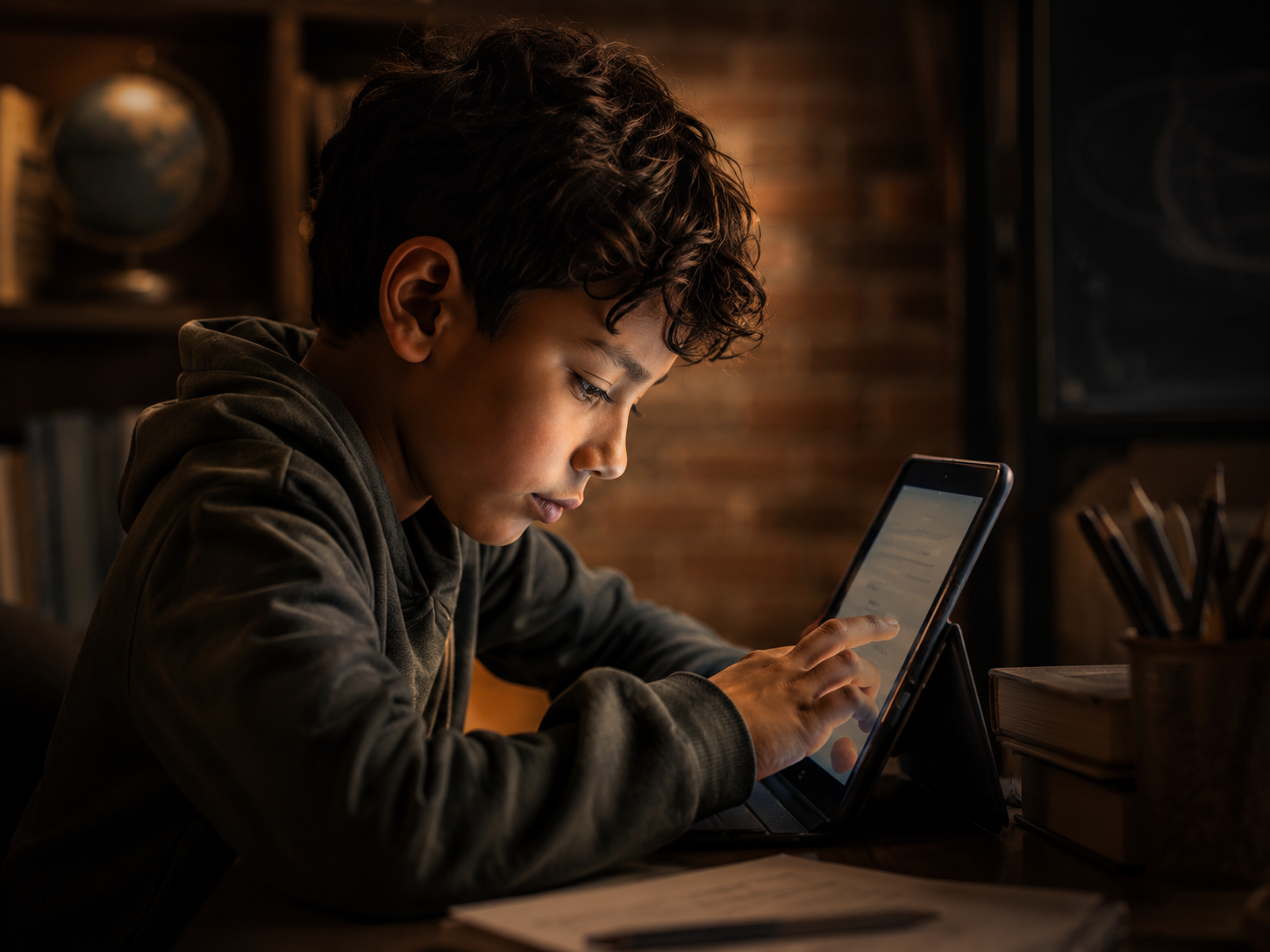 Child using a tablet for learning